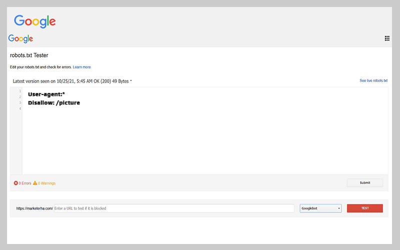 نمایش هشدارها در فایل robots.txt