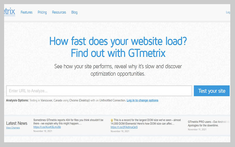 تست سرعت سایت با Gtmetrix
